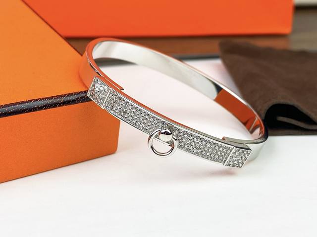 Hermes Classic Kelly Half-Diamond Bracelet, Diamond-Studded Bracelet, Top-Notch