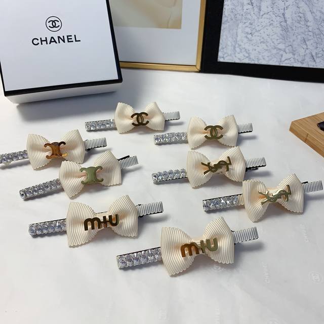Set Of Hairpins Chanel Ysl Saint Laurent Miu Miu Celine Bow Tie Titanium Steel L