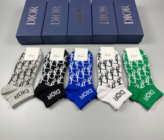 Special Dior Dior New Arrival Short Socks, 5 Pairs Per Box, 100% Cotton Material