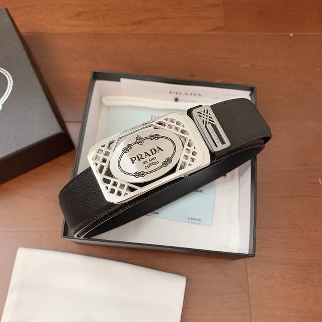 Prada Pr*Da Boutique Automatic Buckle Series, Outer Wear Style, Polished Steel W