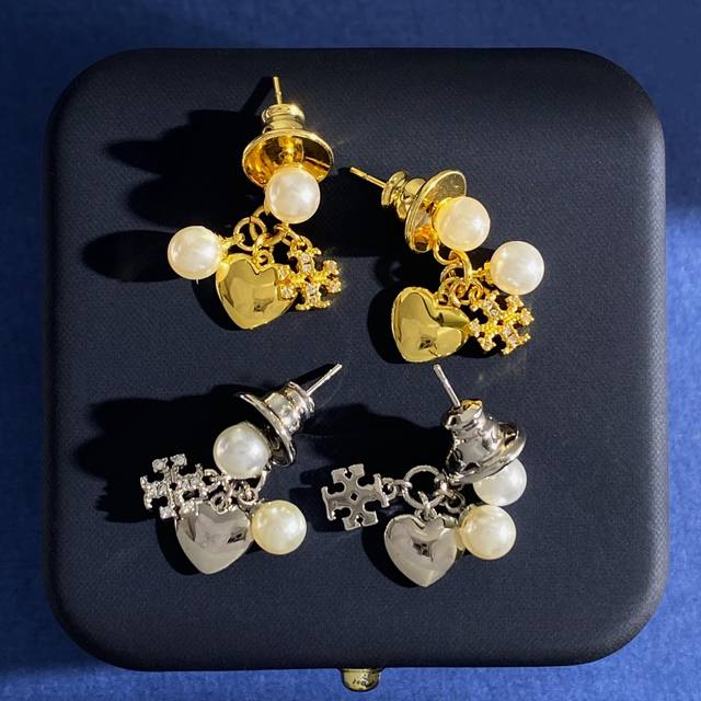 Tory Burch Korean-Style Fashion Small Pearl Drop-Shaped Heart-Shaped Full-Diamon Tory Burch Korean-Style Fashion Small Pearl Drop-Shaped Heart-Shaped Full-Diamon