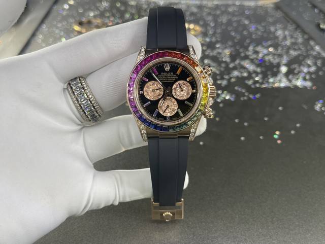 劳力士 迪通拿 4130机芯改装 彩虹迪 表圈镶嵌彩宝石