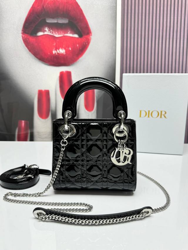 Lady Dior three-grid hot diamond black, satin rattan pattern imitation crystal, Lady Dior three-grid hot diamond black, satin rattan pattern imitation crystal,