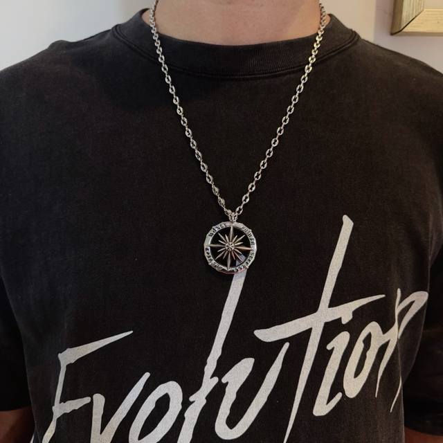 New counter quality Chrome Hearts classic retro necklace round pendant with conc