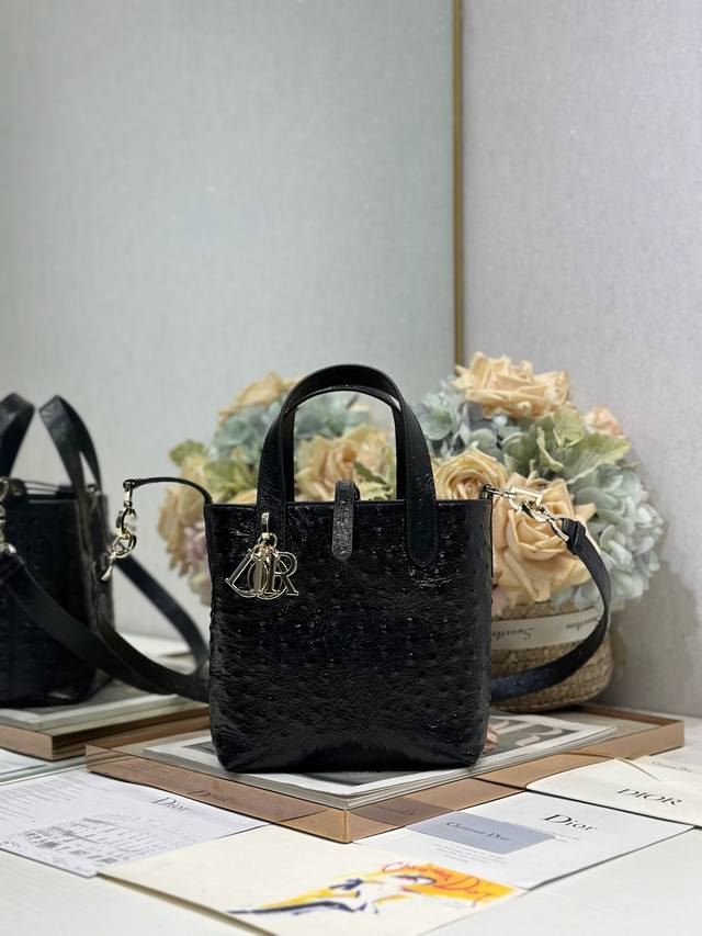 Authentic, high version #Small Dior Toujours vertical handbag ostrich pattern bl