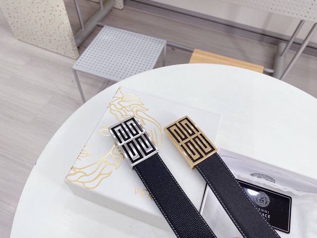 Givenchy original quality classic men's belt counter Togo leather with fine buc