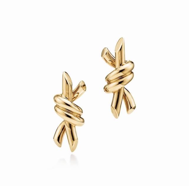 New Mini Tiffany knot earrings, glossy style, sub-gold material, silver needle New Mini Tiffany knot earrings, glossy style, sub-gold material, silver needle