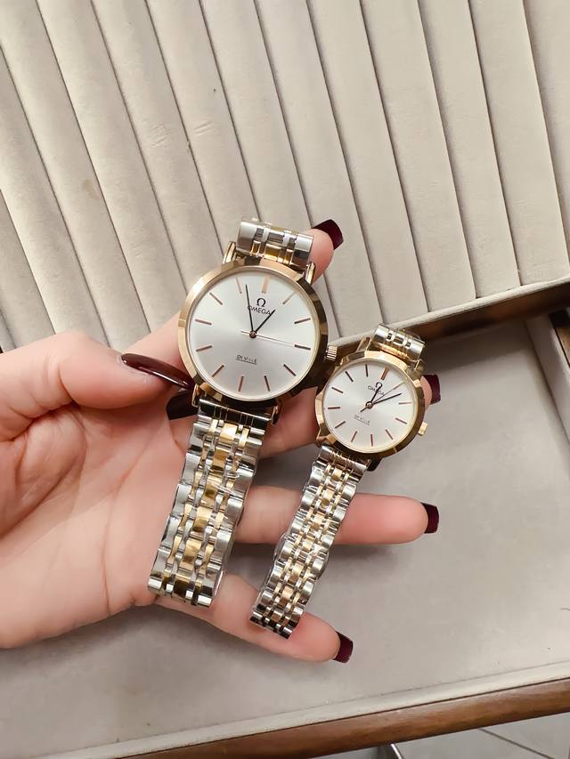 Gold case + 20 steel band 20 Classic Omega couple watch double calendar Original