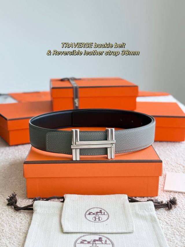 Traverse features premium hardware and imported Cumulonimbus Gray Togo leather,