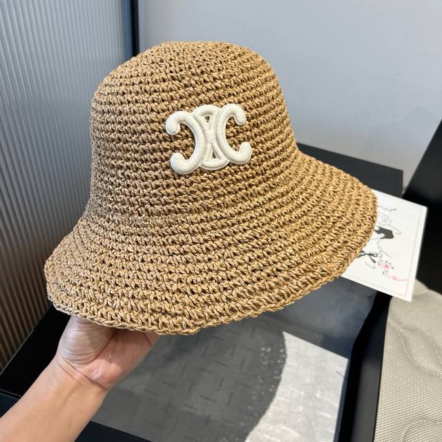 Celine 2025 summer folding straw hat, pure crocheted, head circumference 57cm, f Celine 2025 summer folding straw hat, pure crocheted, head circumference 57cm, f