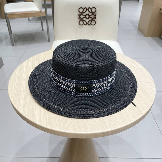 Dior Dior Bohemian style flat top straw hat women 2025 new summer beach vacation Dior Dior Bohemian style flat top straw hat women 2025 new summer beach vacation