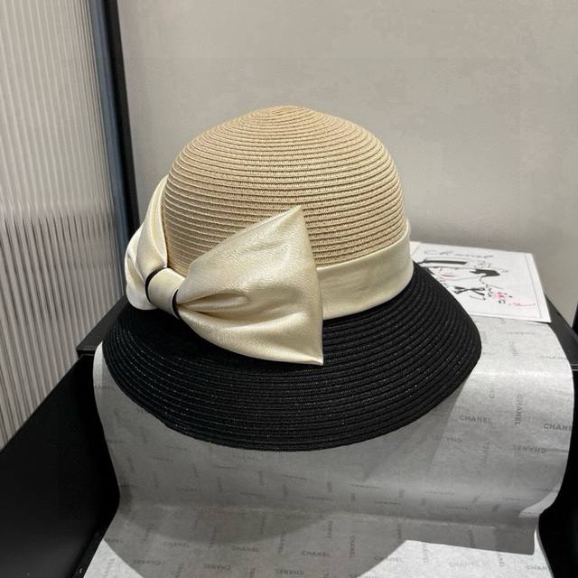 Dior new hat, high-end Pp straw, color matching basin hat, lady style, head circ Dior new hat, high-end Pp straw, color matching basin hat, lady style, head circ