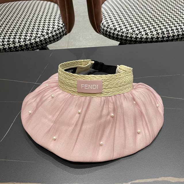 Fendi 芬迪 韩系大帽檐遮阳帽女拼接珍珠空顶帽高颜值显脸小 防晒帽子抗紫外线