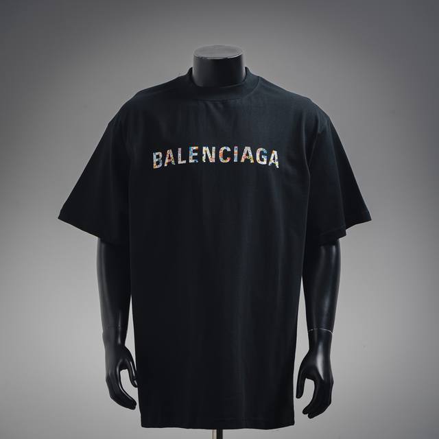 Balenciaga 巴黎世家25Ss 太阳花工艺压胶短袖T恤 采用32支足纱双265克纯棉，1*1双纱十字罗纹领，无色差，宽松版型，辅料3标齐全， 版型依旧O