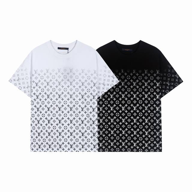 High-end quality, exclusive customized Lv gradient letter Logo round neck T-shi