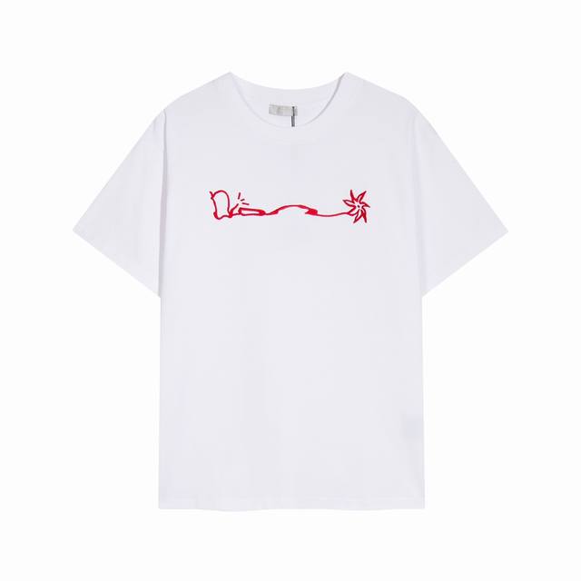 High-quality, custom-made, crew-neck short-sleeve top with Dior artist-embroider