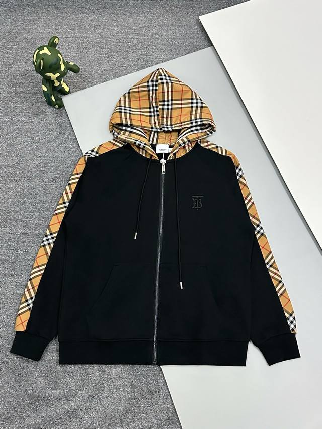 高品质] Burberry巴宝利秋冬新款 袖子格子拼接+胸前马术刺绣工艺情侣款连帽卫衣 大Logo经典精致升级，灵感源自八十年代复古 原版面料 官方同款 连帽卫
