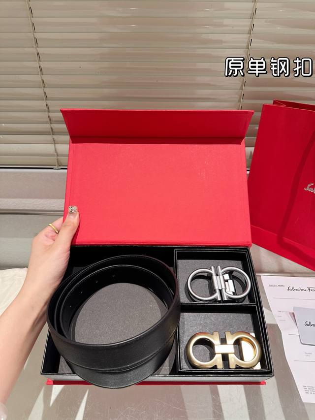 Double-headed steel buckle High-end version! Salvatore Ferragamo leather belt ~