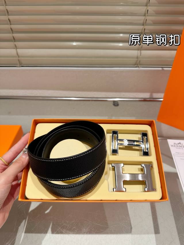 双头 钢扣 高版本！腰带 爱马仕牛皮皮带～热门款 男女通用皮带里面最火的版本啦～质量很好 全套包装！五金绝对不褪色 皮带头和专柜一样的哦～ 配礼盒手提袋发票