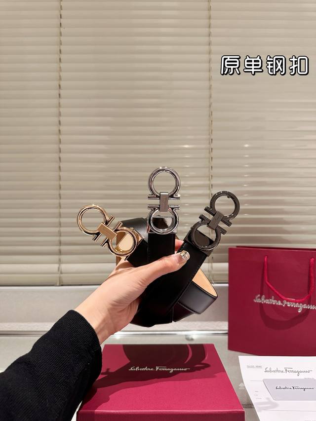 Steel buckle High version! Salvatore Ferragamo leather belt ~ The hottest versi