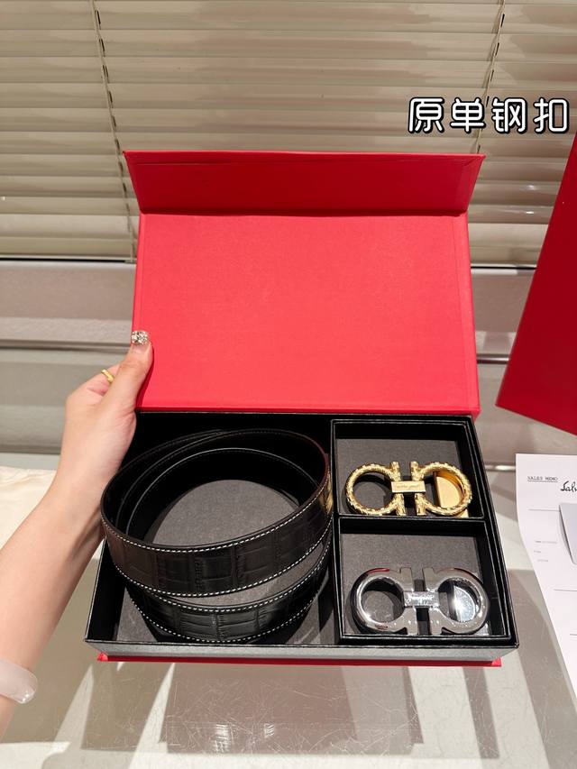 Double-headed steel buckle High-end version! Salvatore Ferragamo leather belt ~