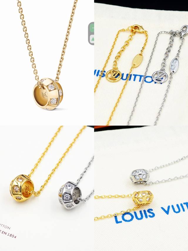 驴家Ledamier De Louis Vuitton 项链重绎路易 威登先生及其子乔治于1888年创作的经典格纹，以璀璨锆石在圆形金色吊坠之上描摹 Damie