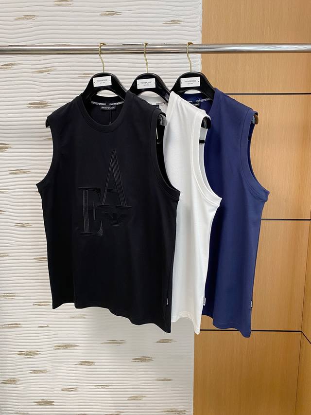 Armani's new 25Ss logo vest features reinforced threading on the neckline and c