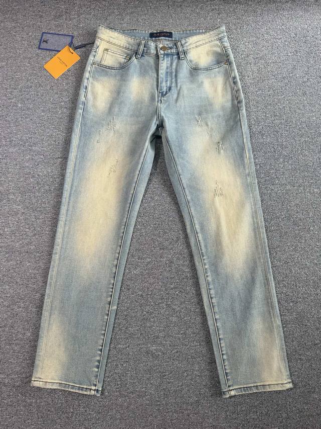 Lv2025Ss Spring/Summer new slim-fit jeans, perfect wash process, customized top-