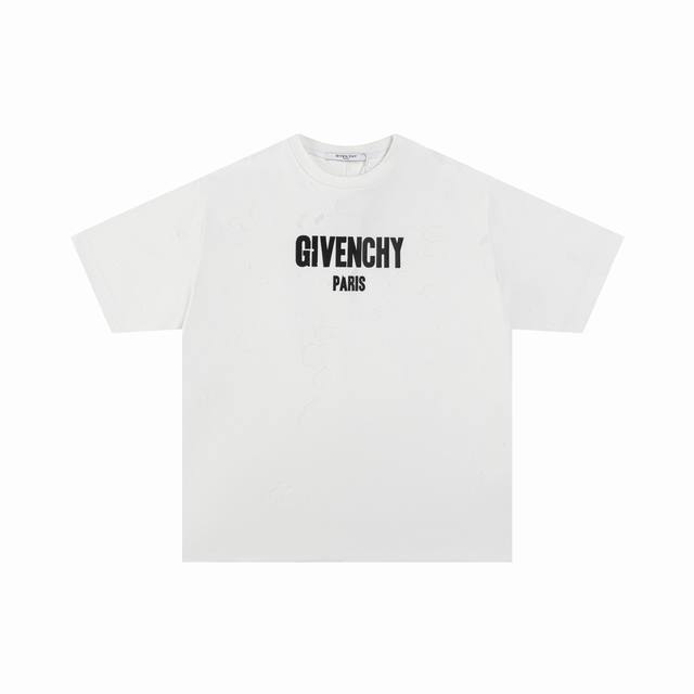 Jf111# 顶级版本 纪梵希Givenchy Gvc破洞大字母圆领短袖，康利数码直喷印花，300克纯棉复合面料，同缸同色织染螺纹 颜色一致，专柜同步上新 配套