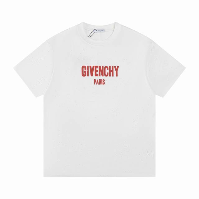Jf111# 顶级版本 纪梵希Givenchy Gvc破洞大字母圆领短袖，康利数码直喷印花，300克纯棉复合面料，同缸同色织染螺纹 颜色一致，专柜同步上新 配套