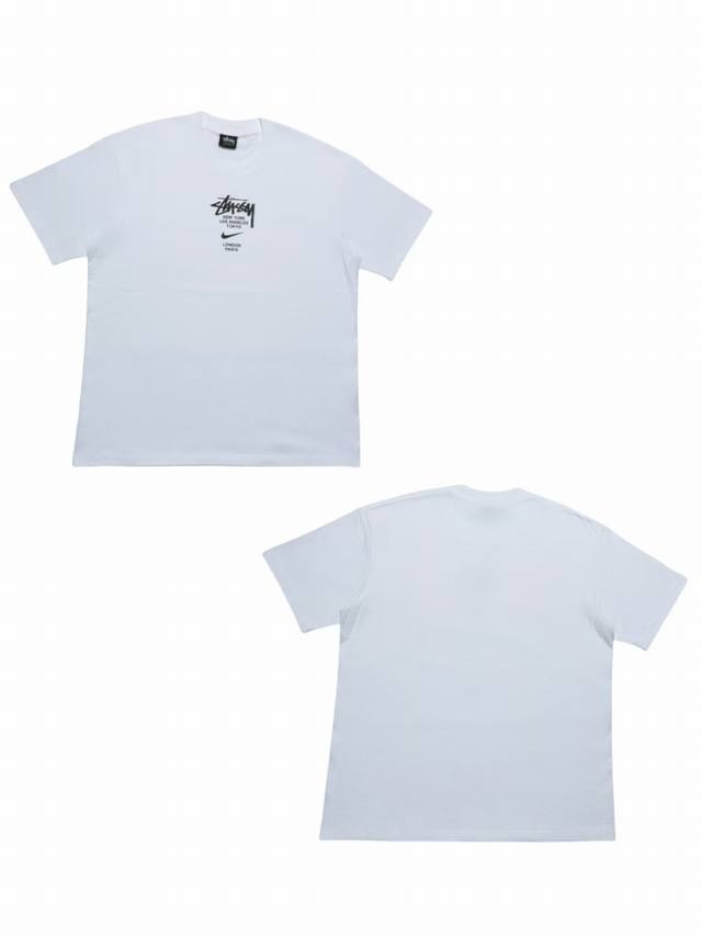 S246# White background image Stussy X Nike co-branded chest logo short-sleeved T