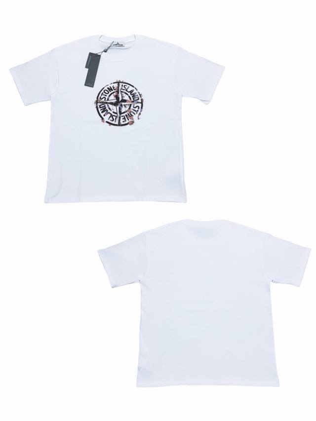 051# Stone Island large logo round neck short-sleeved T-shirtClassic round neck
