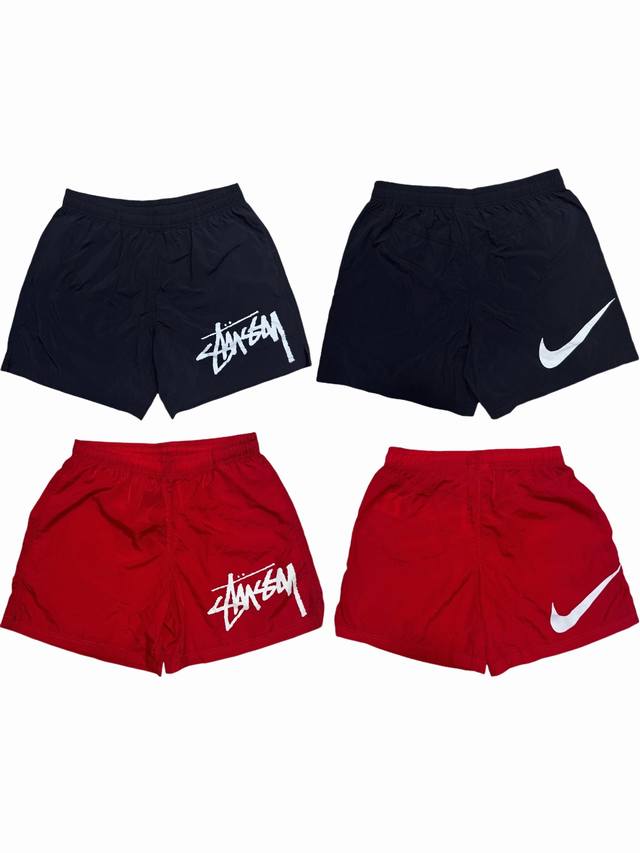 Sy83# Stussy x Nike collaboration logo mid-rise shorts, unisex black. Nike and S