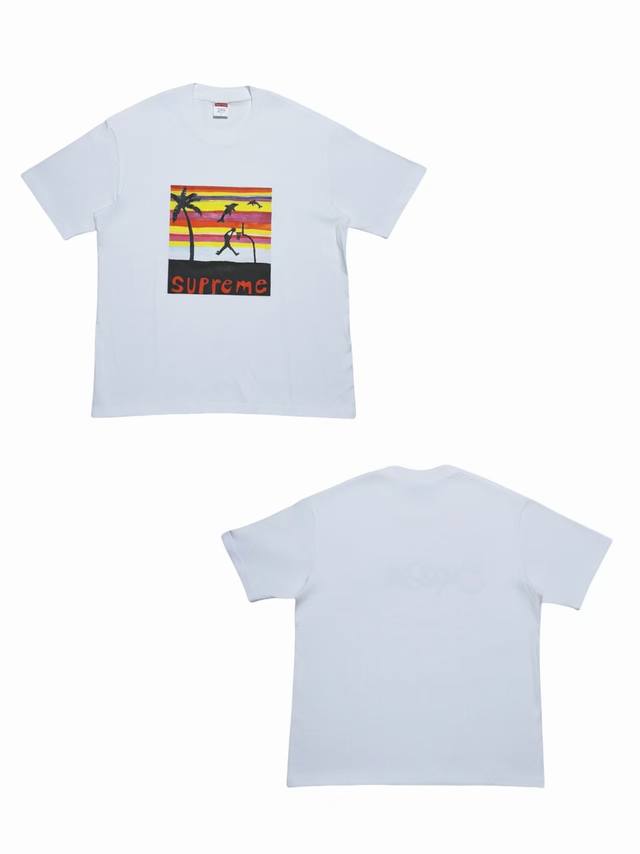 Su107# White background Supreme buttoned blue pattern printed T-shirt short slee Su107# White background Supreme buttoned blue pattern printed T-shirt short slee