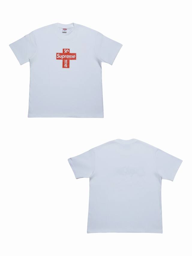 Su113# White background Supreme cross Logot short-sleeved shirt, unisex style us Su113# White background Supreme cross Logot short-sleeved shirt, unisex style us