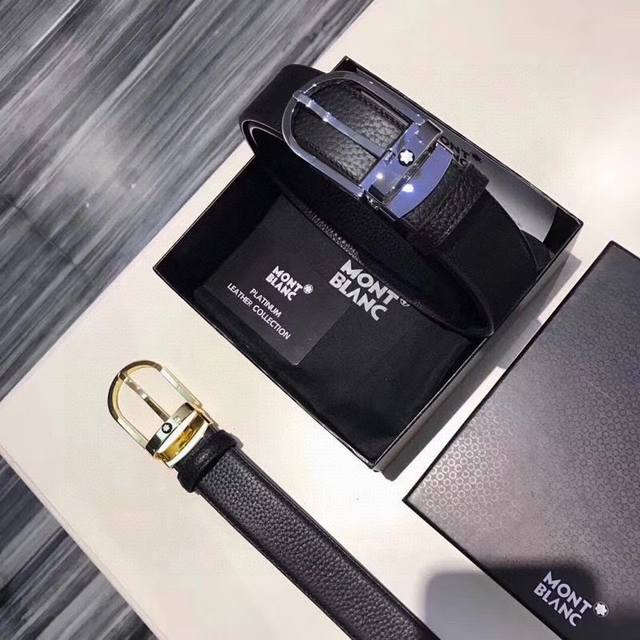 Montblanc counter-end double-sided top-grain lychee calfskin leather. This belt Montblanc counter-end double-sided top-grain lychee calfskin leather. This belt