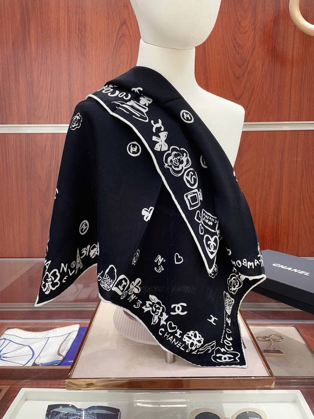 Silk and wool double-sided same color new Chanel small square handkerchief for f