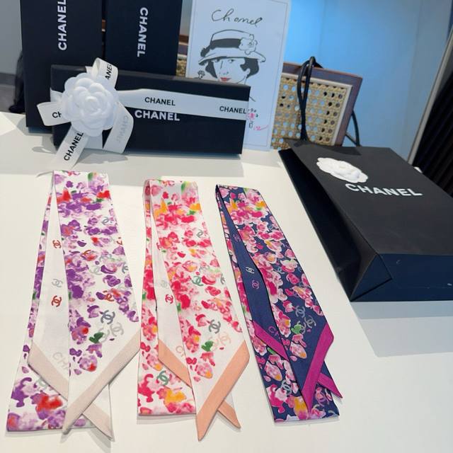 Three colors of Chanel Twilly scarves are in stock now! These Chanel star-studde