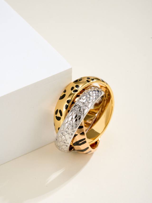 Tinity three-ring leopard print lacquer ring 6789 US number DDD. Made of yellow