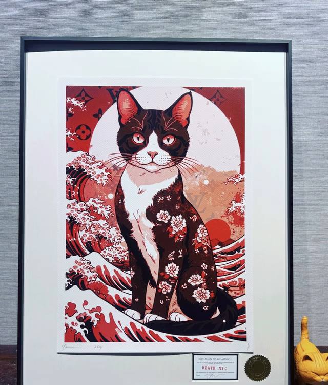Death Nyc Cat Ukiyo-e Limited Edition Print Framed 60*48cm Home Decor Trend Hang