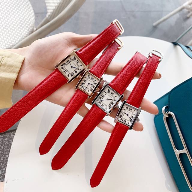 Rose gold ~ Cartier Tank series ~ Original steel buckle genuine leather strap,