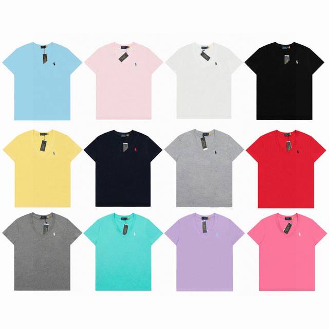 Top quality Ralph Lauren classic pony embroidered V-neck goddess-style basic sho