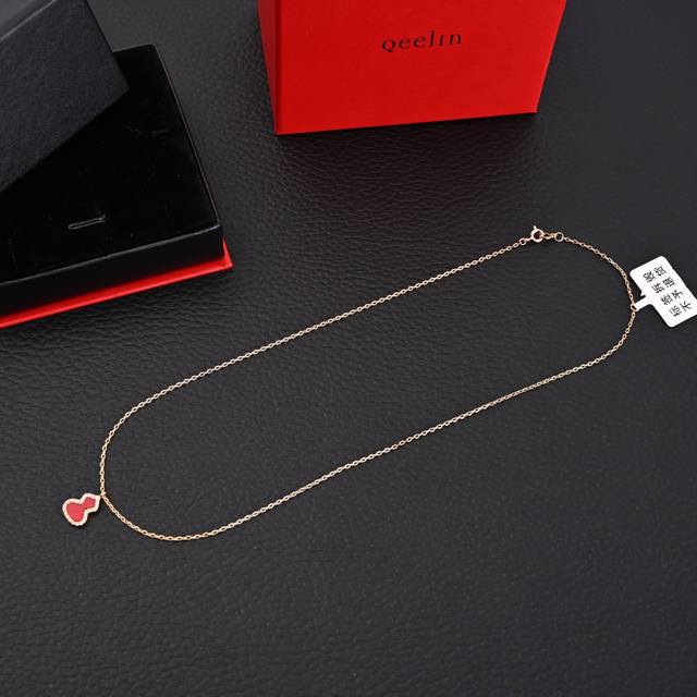 Qeelin Kirin Mini Carnelian Gourd NecklaceThe word "gourd" sounds like "Fu Lu,"