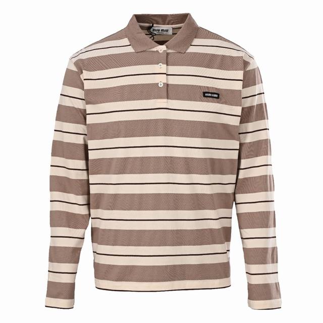 Miu Miu Mm yellow striped cotton jersey long-sleeved polo shirtAuthentic 9868 pu Miu Miu Mm yellow striped cotton jersey long-sleeved polo shirtAuthentic 9868 pu