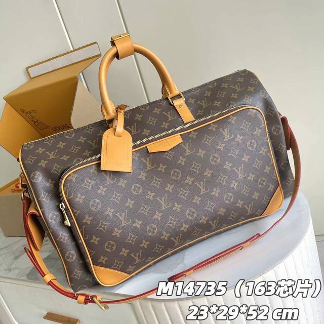 163C01 芯片版 内部价p 款号： M14735 原单加强版 独家实拍背景图 本款 Keepall Cargo 50 旅行袋出自 Monogram Arch