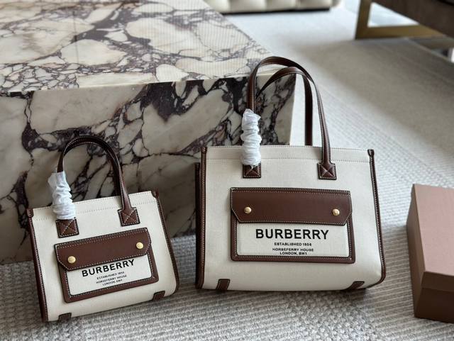 Burberry 帆布Tote 不敢想，这只包姐妹们你们背上会有多好看直接比桂桂的零头 这么好看的粉色，甜妹属性爆棚 小号的托特也能放下学习Ipad哦~ 23C