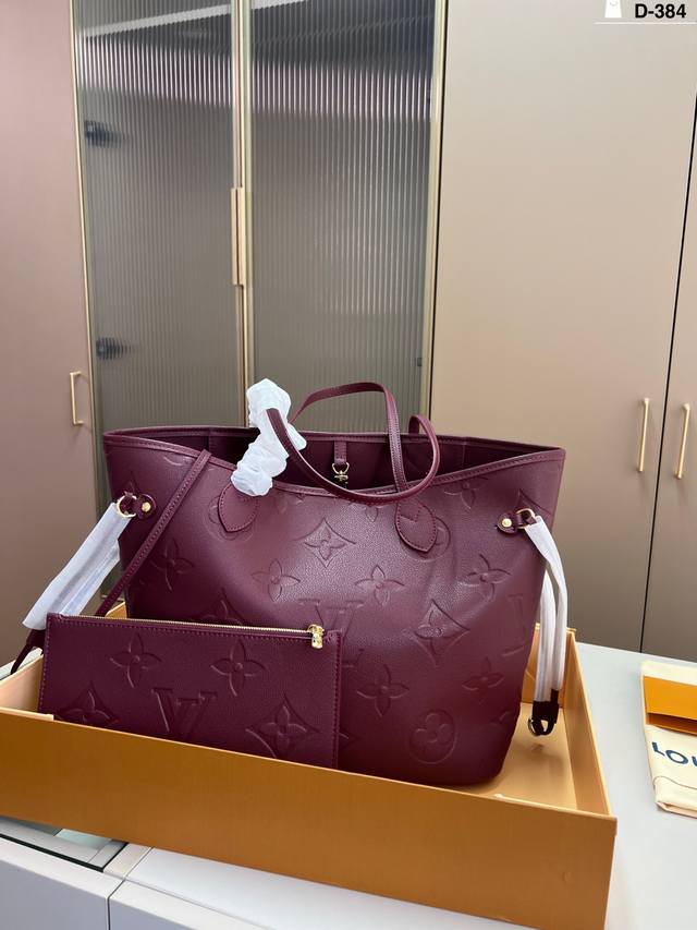 芯片版本 Lv购物袋 酒红系列购物袋 Lv Neverfull 经典入门款购物袋 骨灰级产物！经典到无可复制！ D-384尺寸32×29折叠盒