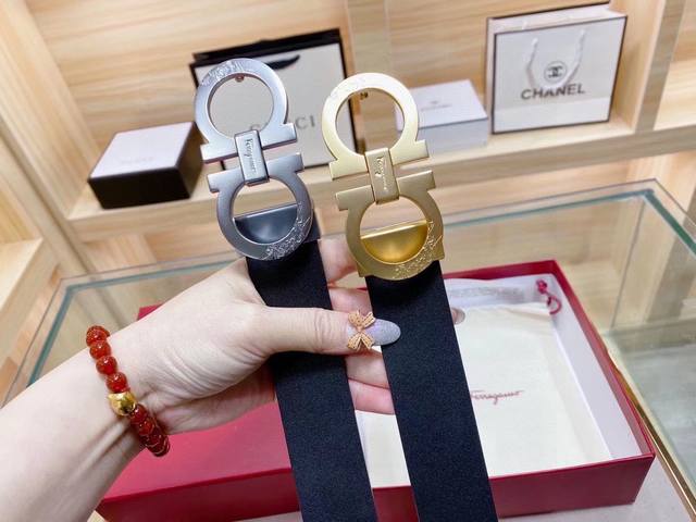 Salvatore Ferragamo adjustable leather belt made of imported top-grain cowhide. Salvatore Ferragamo adjustable leather belt made of imported top-grain cowhide.