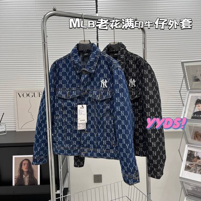 8012款 25年Mlb新款Ny刺绣满印水洗蓝牛仔外套情侣夹克宽松 颜色:黑色 蓝色 码数:S M L Xl Xxl
