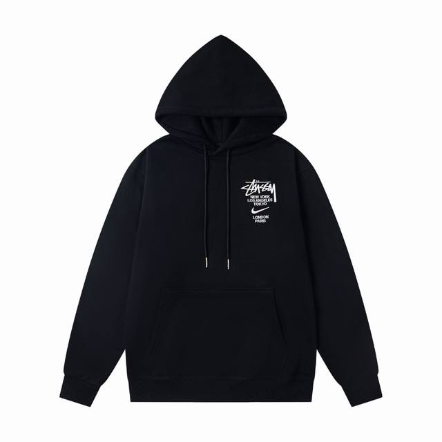xy8909# 重磅高品质 区别市场通货 斯图西 Stussy X Nike 联名系列 纯色Logo字母刺绣休闲套头连帽卫衣 男女同款 颜色：黑色 灰色 尺码：